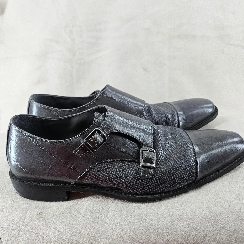 Stacy Adam Dress Shoes Mens 10.5 Gray Cow‎ Leather Double Monk Strap Cap Toe